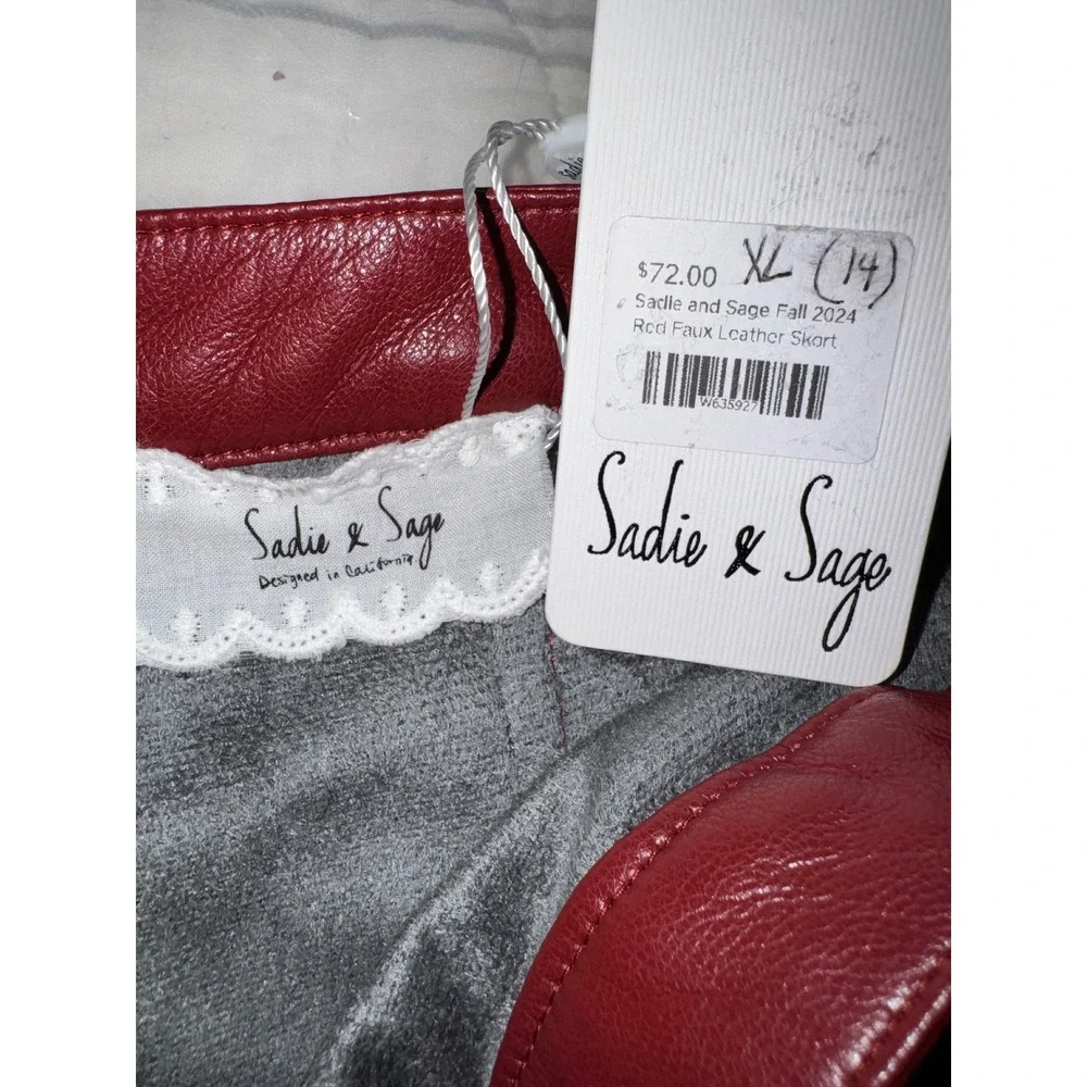Sadie and Sage Red Faux Leather Skort Wrap Front Mini Shorts Girls XL 14 NEW